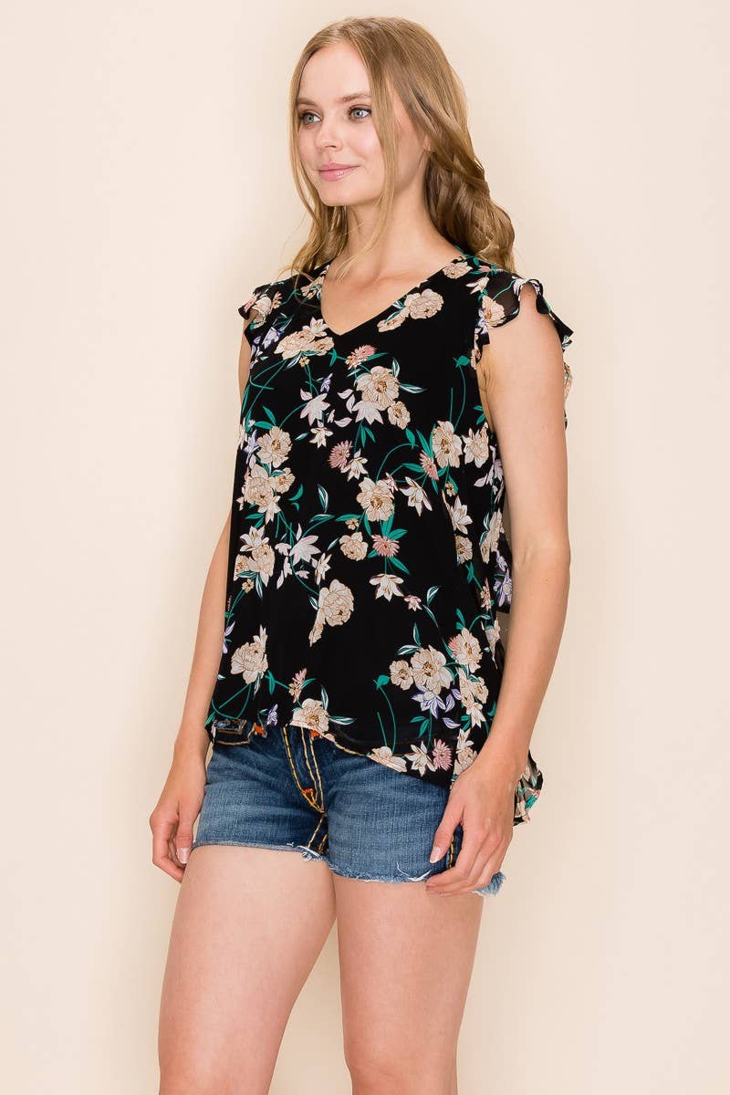 Shopin LA - SP2919T-0619 - WOMEN FLORAL PRINT RUFFLE BLOUSE