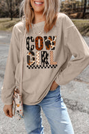 Smoke Gray Letter Heat Transfer Printing Corduroy Baggy Sweatshirt