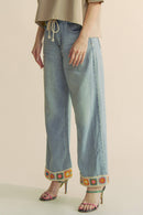 Davi & Dani - CROCHET TRIM STRAIGHT LEG DENIM JEANS