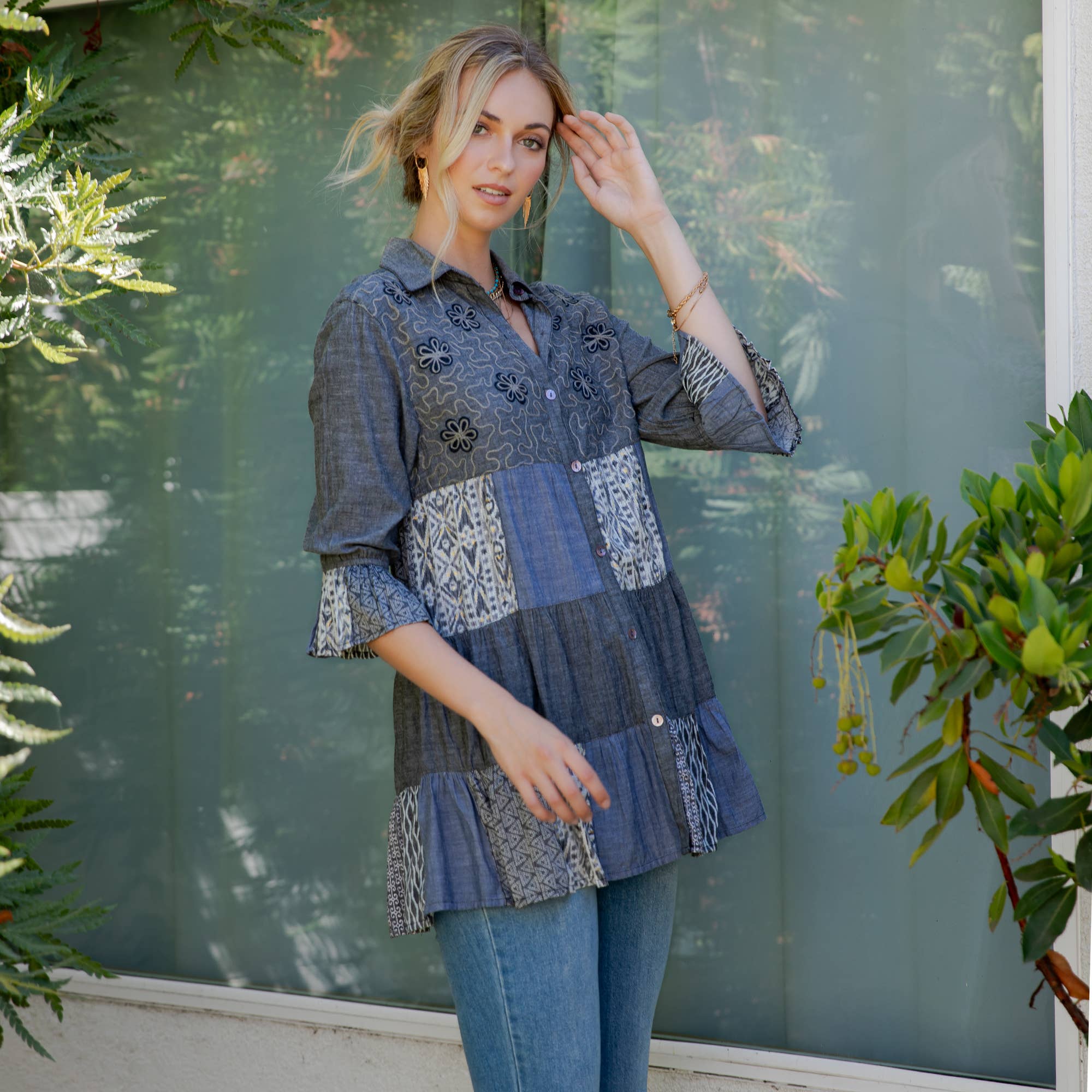 Young Threads - 3/4 Ruffle Sleeves Western Blouse Top (New Color)