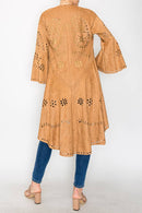Origami Apparel ~  Faux Suede Jacket Laser Cutout Design - OLS-4762 CAMEL