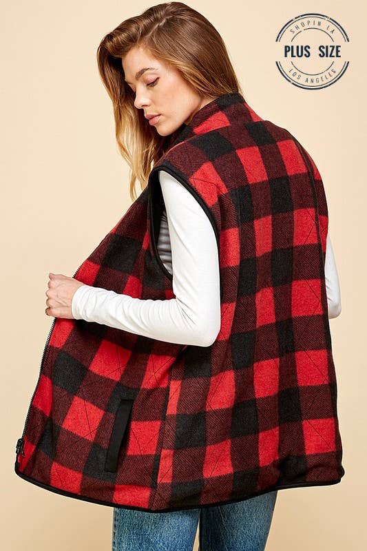 Shopin LA - SPT5193P. - PLUS SIZE REVERSIBLE PLAID ZIP UP POCKET VEST