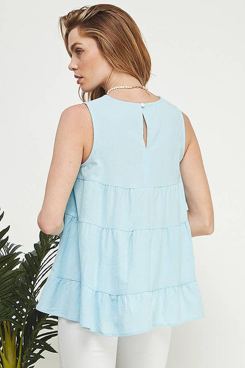 Shopin LA - CSP9189 WOMEN KEYHOLE BACK TIERED LOOSE SLEEVELESS TOP