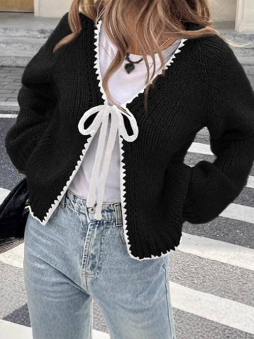 Hope & Sunshine - Knitted Tie-Waist Cardigan Sweater