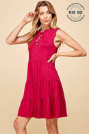 Shopin LA - SPD7008P  PLUS SOLID SLEEVELESS FRONT LACE TIERED DRESS