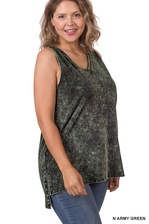 42POPS - ",,,._ Plus size Washed Cotton Sleeveless Top