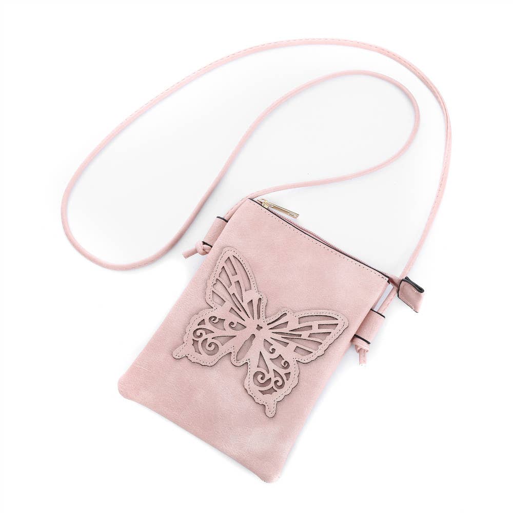 Shine Mark Accessories - Pink - Butterfly Cut Crossbody Bag With Cellphone Pocket