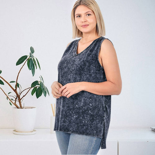 42POPS - ",,,._ Plus size Washed Cotton Sleeveless Top
