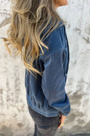 White Corduroy Drawstring Hooded Pocket Zip Up Jacket