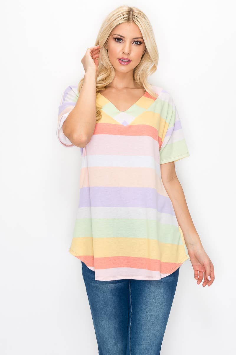 Shopin LA - ST21010-4979 - WOMEN STRIPE V-NECK T-SHIRT