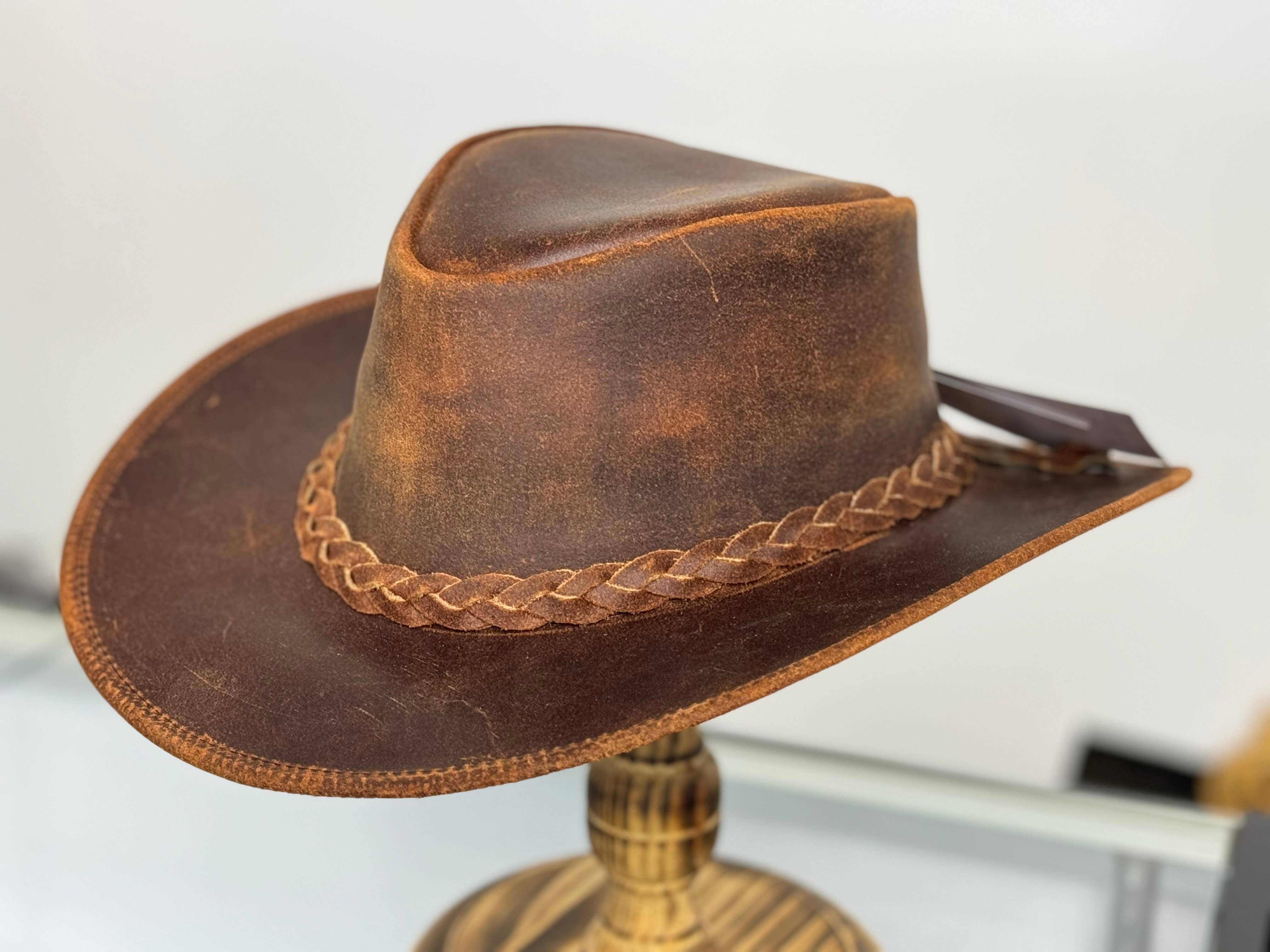 Lesa collection inc - Gunner| Reddish Brown  Leather  Western Outback Cowboy Hat