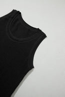 Black Scoop Neck Waffle Knit Splicing Flowy Vest