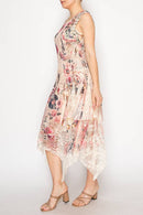 Origami Apparel ~  Lace and Crochet inspired - Whimsical Sleeveless Lace Midi Dress With Unattached Slip - 4609BG PK GUITAR