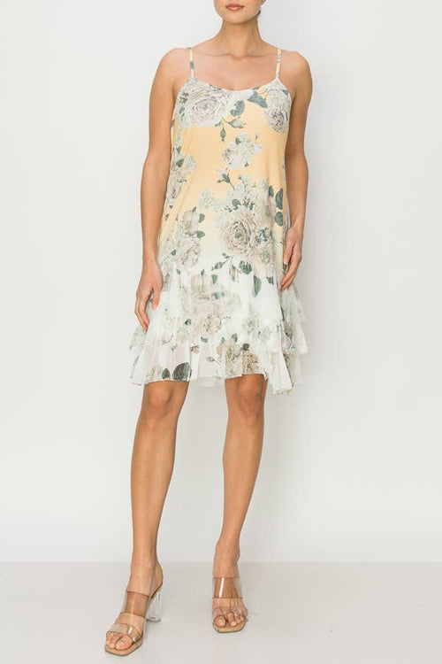 Origami Apparel ~  Lace and Crochet inspired - Yellow Floral Slip Dress Adjustable Straps