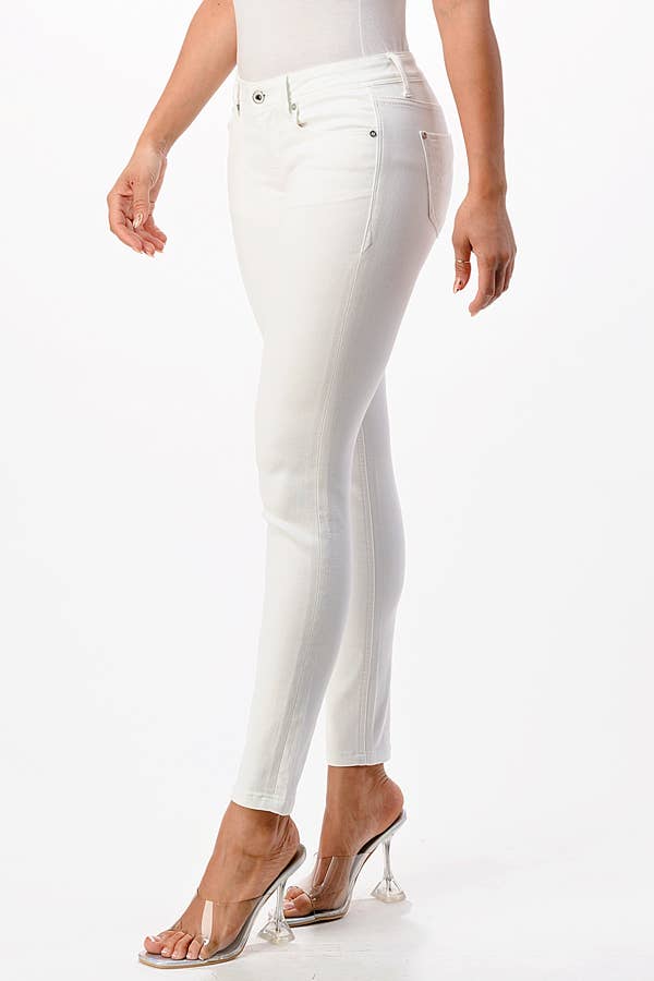 Grace in LA - Basic Design White Soft Denim Mid Rise Skinny EN-9378WTKT