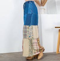 Young Threads - Boho chic Tiered Patch Inserted Denim &Knit Pants(New Color)