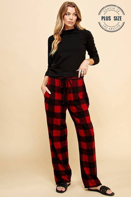 Shopin LA - SPP8043P PLUS COMFY DRAWSTRING PLAID LOUNGE COMFY PANTS