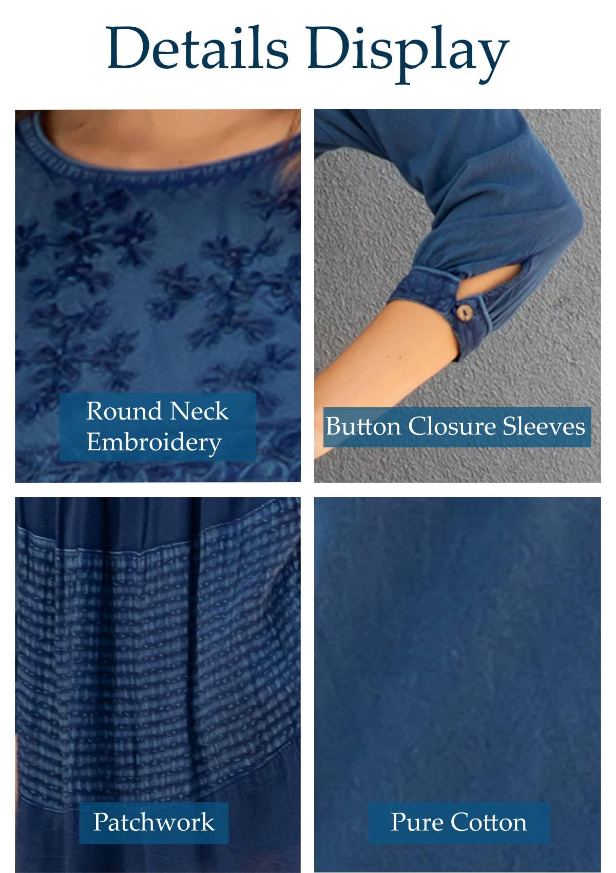 Young Threads - Women’s 3/4 Sleeve Round Neck Embroidered Boho Western Dress