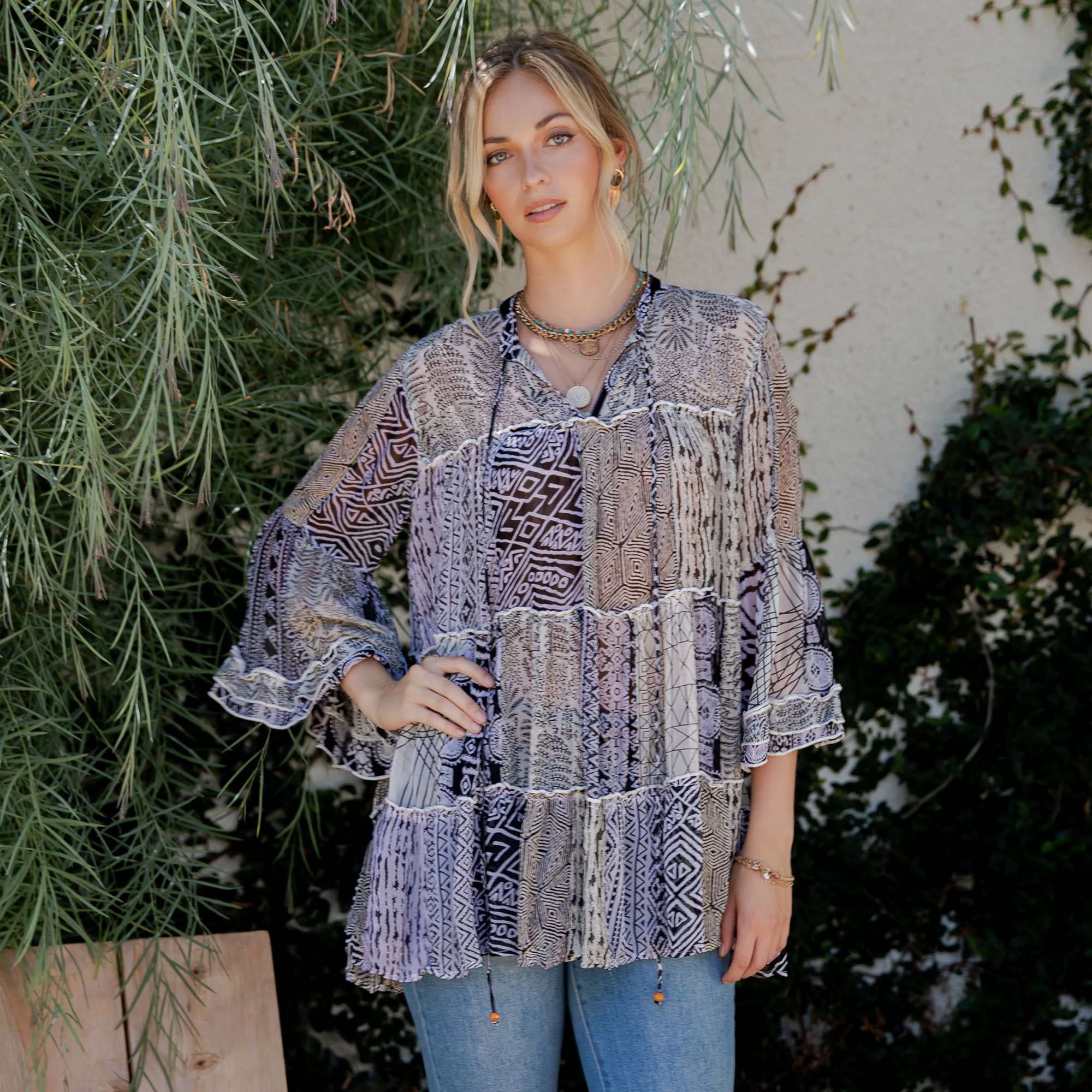 Young Threads - Chic Overdyed Band Collar Jhabla Top (New Color)