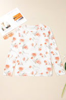 Red Plus Size Floral Print Sheer Mesh Long Sleeve Top