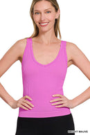 42POPS - ...SI-26015 Ribbed Bra Padded V Neck Tank Top