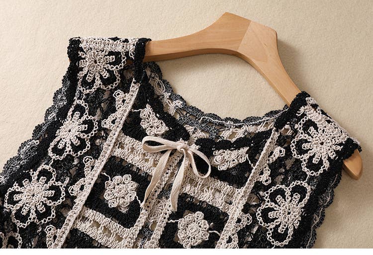 Hope & Sunshine - Crochet Lace-Up Open Knit Cardigan