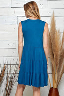 Shopin LA - SPD7008P  PLUS SOLID SLEEVELESS FRONT LACE TIERED DRESS