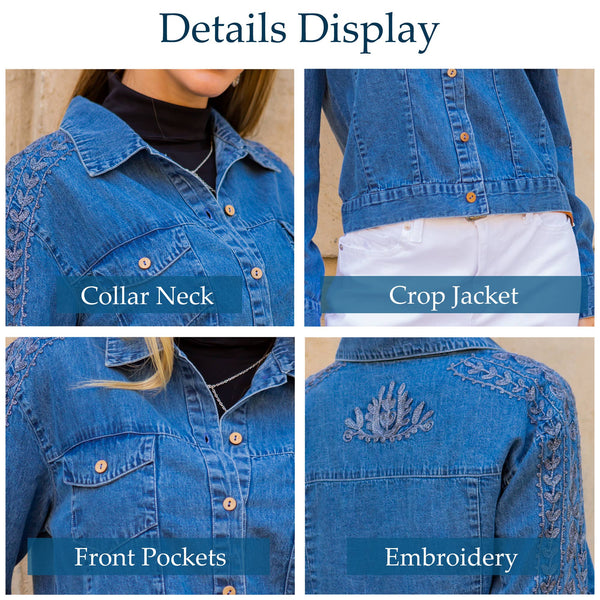 Young Threads - Western Women’s Long Sleeve Button Down Crop Denim Jacket