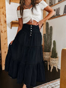 Hope & Sunshine - Bohemian Tiered Denim Skirt A-Line
