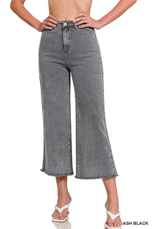 42POPS - ",,..Acid Washed Frayed Cutoff Hem Straight Wide Pants