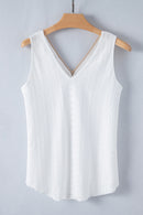 White Lace Crochet Splicing Eyelet V Neck Tank Top
