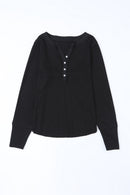 Brown Solid Color Waffle Knit Long Sleeve Henley Shirt