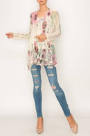 Origami Apparel ~  Lace and Crochet inspired - Feminine Stretchy Snug Long Sleeve Lace Cardigan - 493BIG ROSE