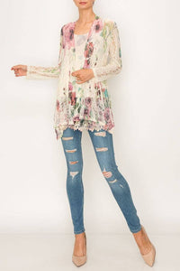 Origami Apparel ~  Lace and Crochet inspired - Feminine Stretchy Snug Long Sleeve Lace Cardigan - 493BIG ROSE