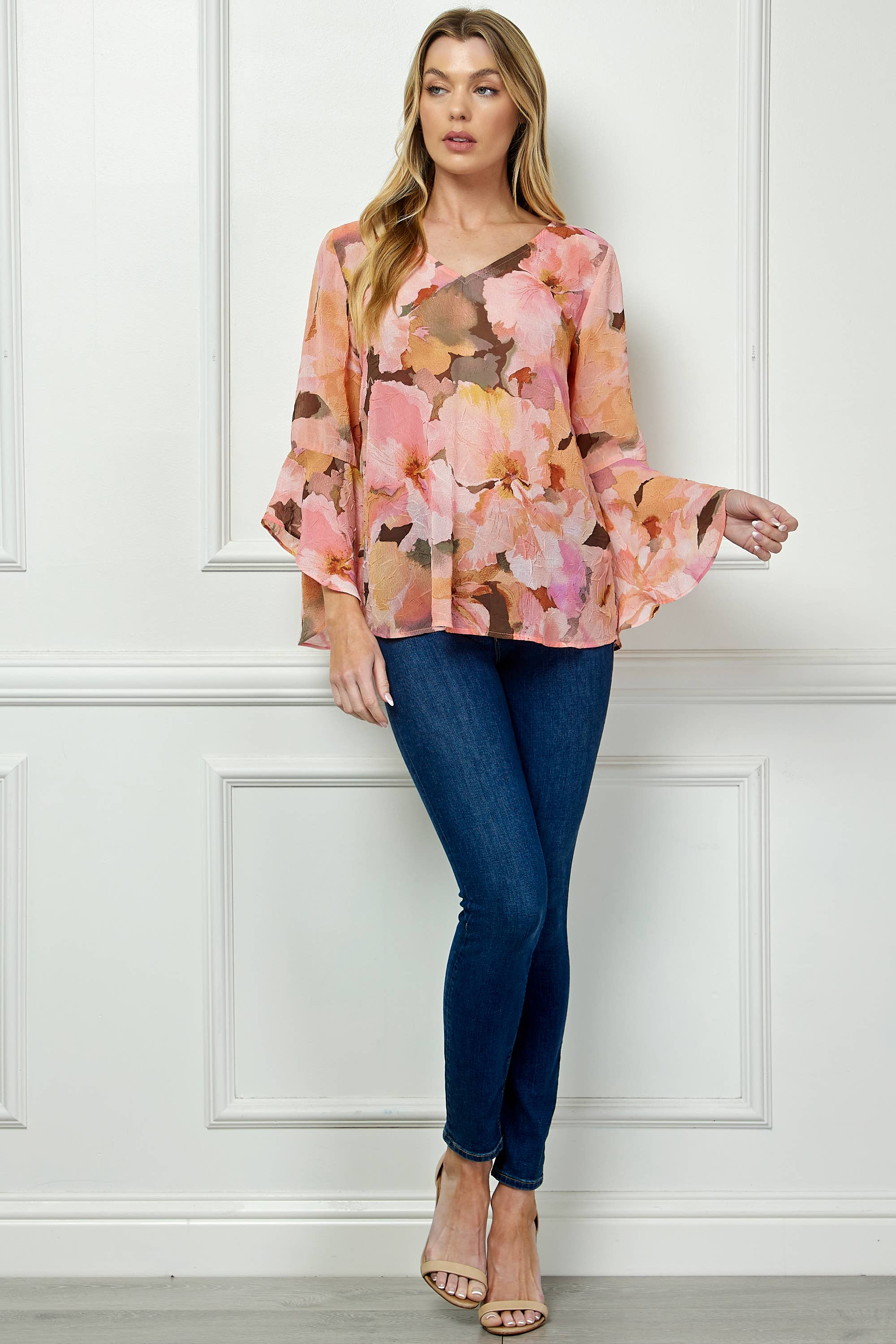 Winslow Collection - RUFFLE SLEEVE V-NECK SWING TOP