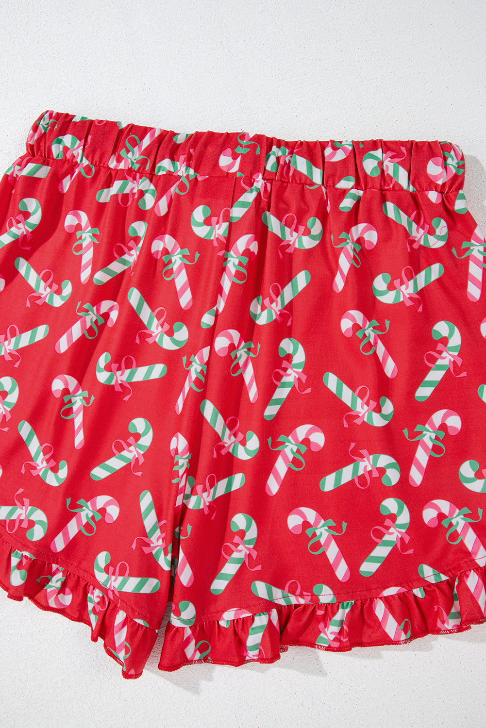 Red Christmas Candy Cane Print Pajama Set