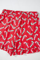 Red Christmas Candy Cane Print Pajama Set