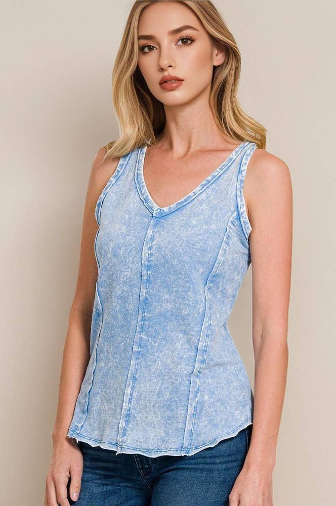 42POPS - `.FRENCH TERRY CRINKLE WASHED RAW EDGE V-NECK SLEEVEL