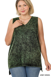 42POPS - ",,,._ Plus size Washed Cotton Sleeveless Top