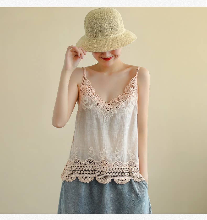 Hope & Sunshine - Lace Trim Camisole Stone Wash Tank Top