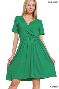 42POPS - 0719 Brushed Dty Buttery Soft Fabric Surplice Dress w/ pockets SI