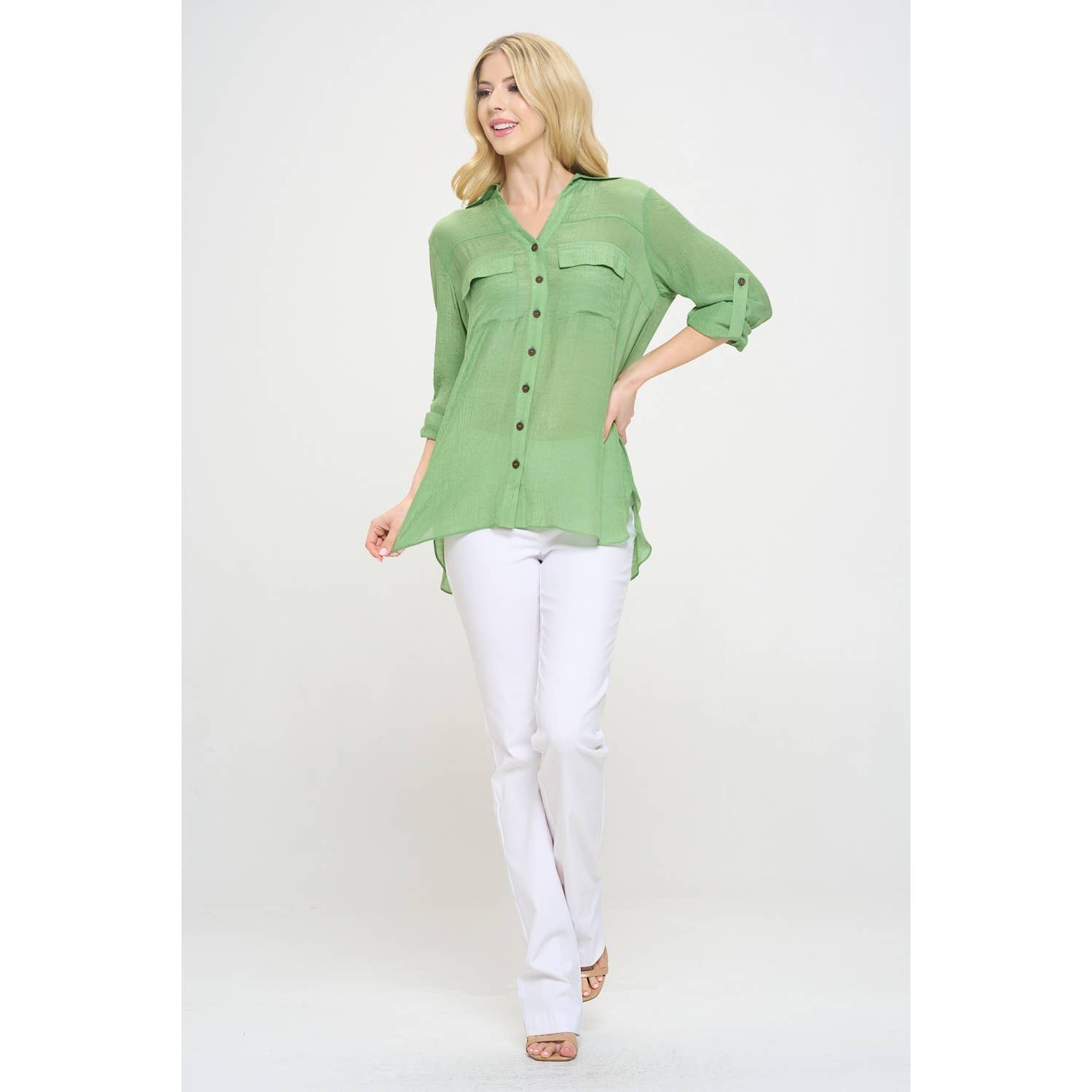 Perseption - FLAP POCKET BUTTON DOWN FRONT BOYFRIEND SHIRT