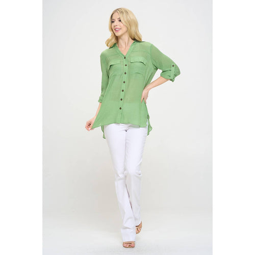 Perseption - FLAP POCKET BUTTON DOWN FRONT BOYFRIEND SHIRT
