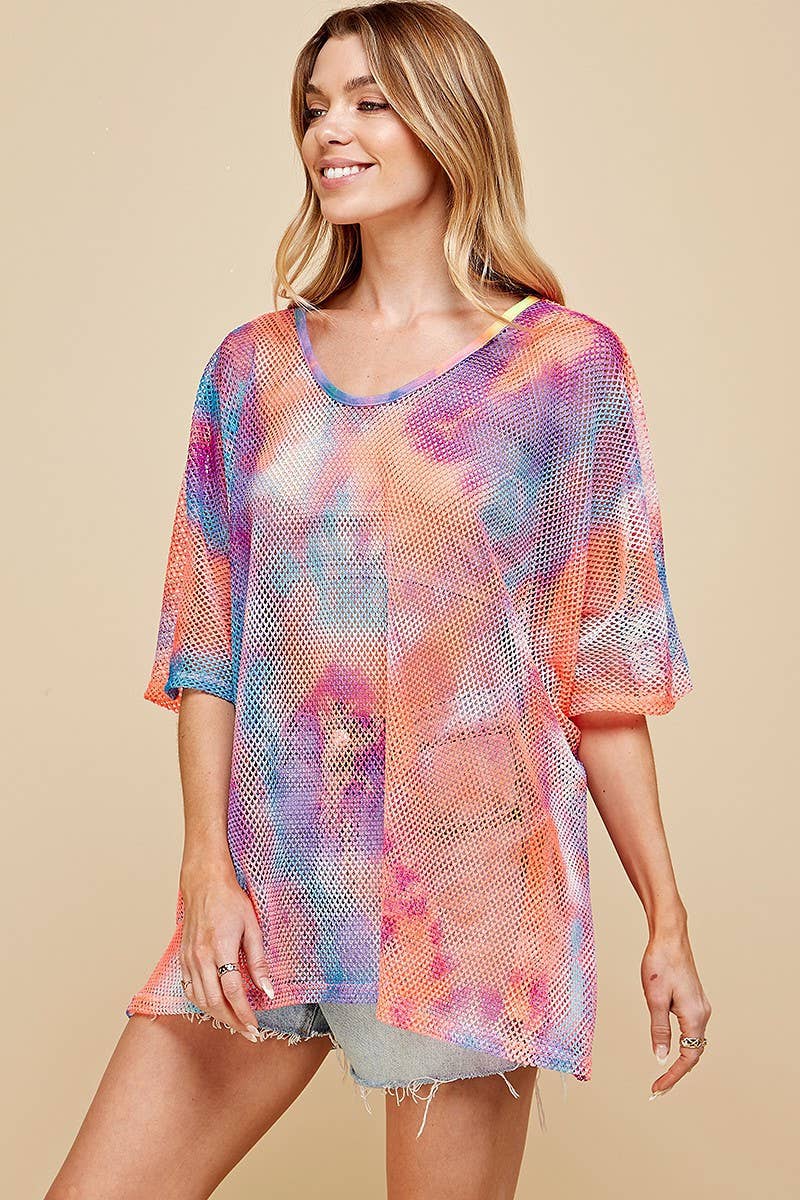 Shopin LA - SPT5118  WOMEN TIE DYE OVERSIZED MESH FISHNET TOP