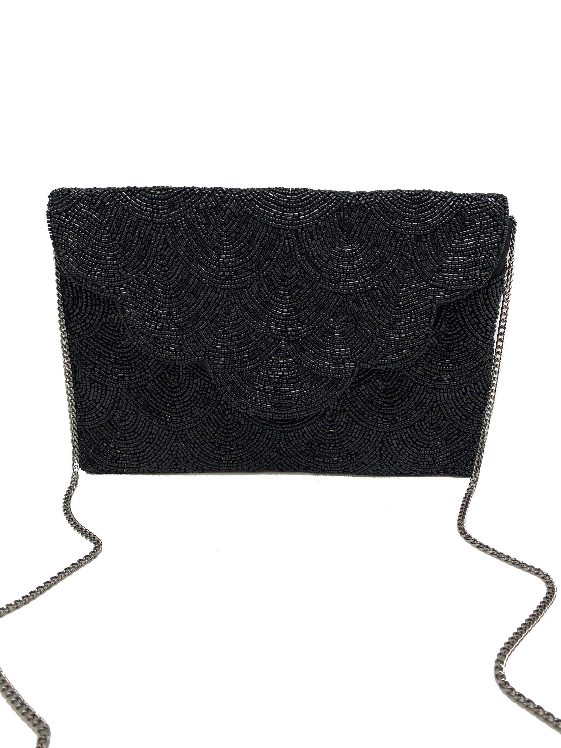 Ole - Scalloped Black Beaded Clutch LAC-SS-412-BLACK