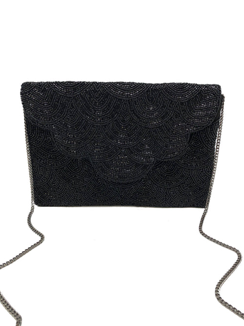 Ole - Scalloped Black Beaded Clutch LAC-SS-412-BLACK