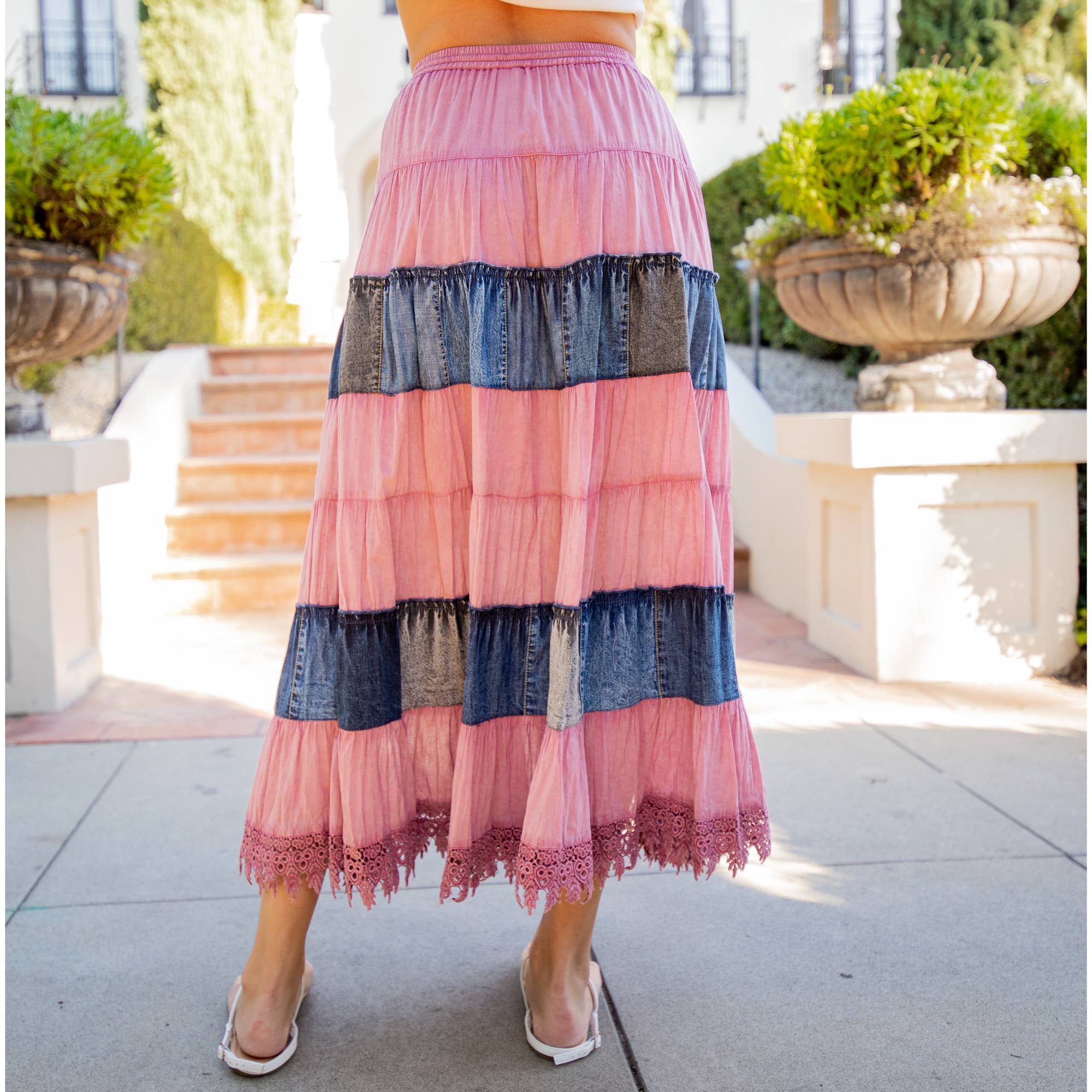 Young Threads - Women Long Tiered Western Skirt, Lined With Two Pockets