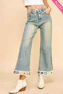 Davi & Dani - PLUS CROCHET TRIM STRAIGHT LEG DENIM JEANS