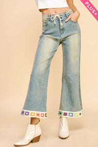 Davi & Dani - PLUS CROCHET TRIM STRAIGHT LEG DENIM JEANS