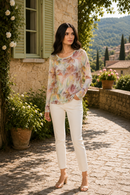 Adore - 90452-A3 Watercolor Floral Long Sleeve Mesh Top
